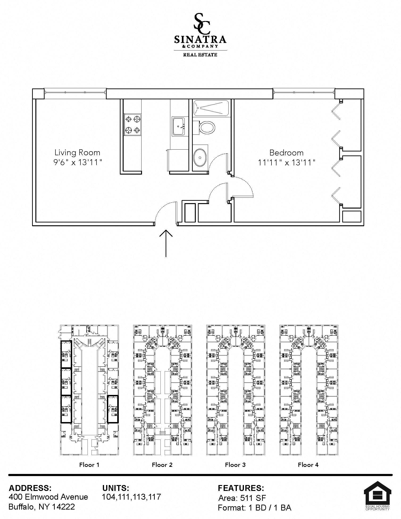 Floor plan for 1 bed, 1 bath, 550 sqft